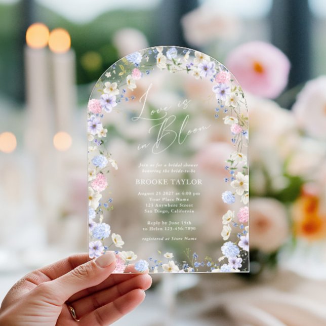 Love In Bloom Floral Pink Purple Bridal Shower Acrylic Invitations (Love In Bloom Floral Pink Purple Bridal Shower Acrylic Invitations)