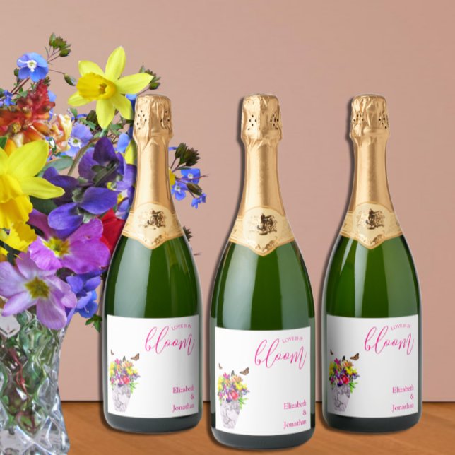 Love In Bloom Floral Wedding Sparkling Wine Label (Creator Uploaded)