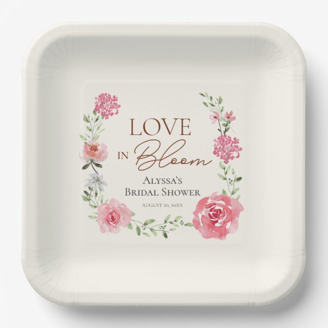 Love In Bloom Garden Themed Bridal Shower Custom Paper Plate (Front)