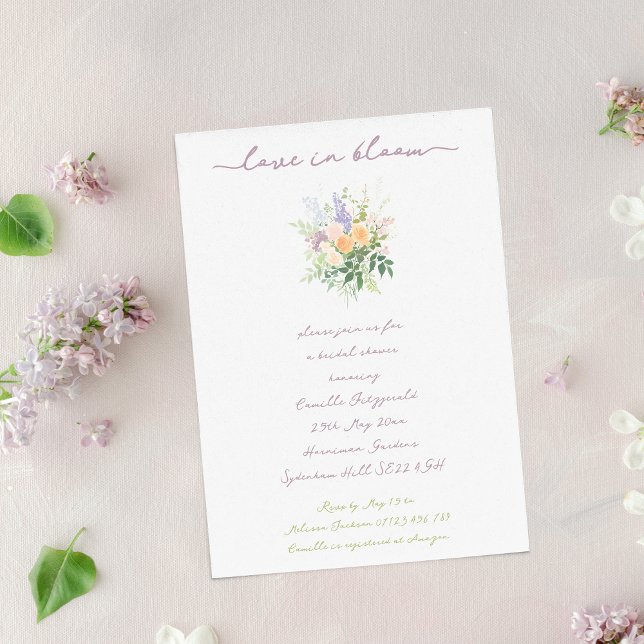 Love in Bloom Handwritten Pastel Bridal Shower Invitation (Creator Uploaded)
