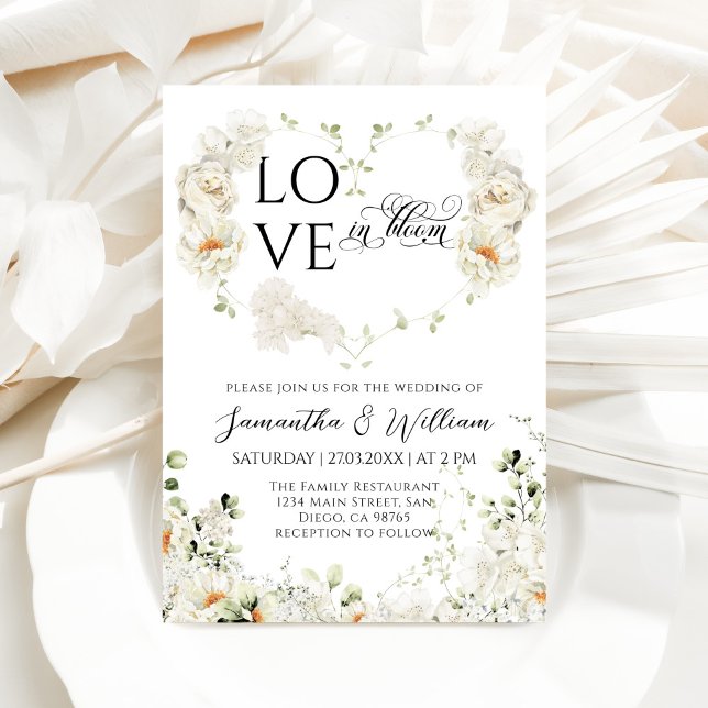 Love in Bloom Heart Flower Monograms Wedding Invitation (Creator Uploaded)