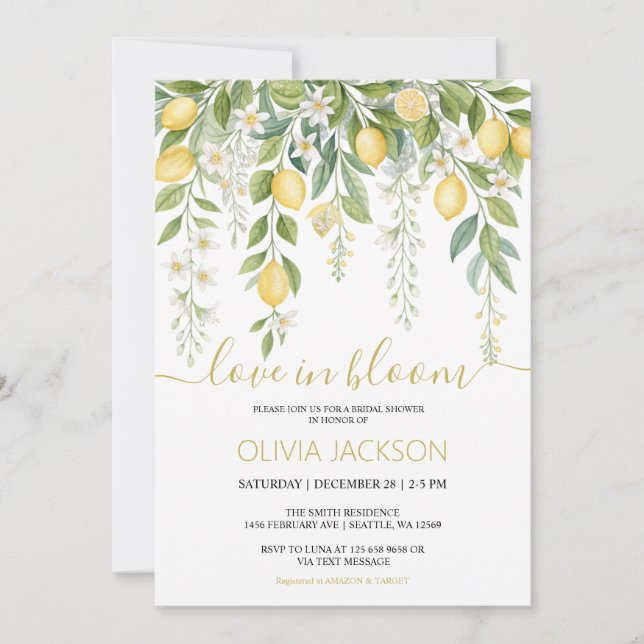 Love in Bloom | Lemon Blossom Bridal Shower Invitation (Front)