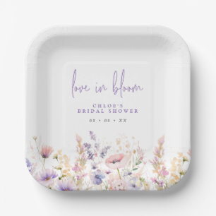 Love in Bloom Lilac Wild Flowers Bridal Shower Paper Plate