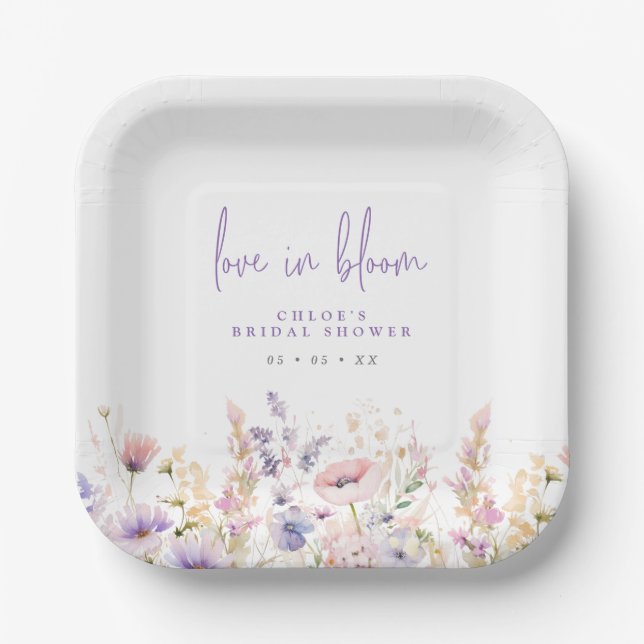 Love in Bloom Lilac Wild Flowers Bridal Shower Paper Plate (Front)