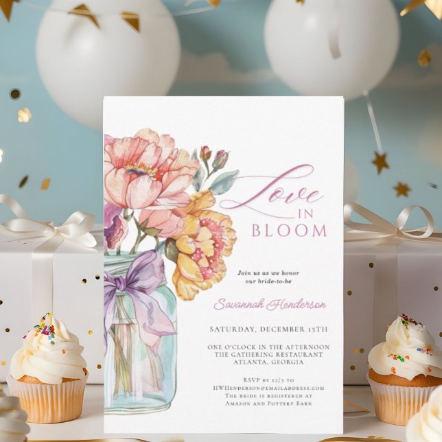 Love In Bloom Mason Jar Floral Bridal Shower Invitation (Creator Uploaded)