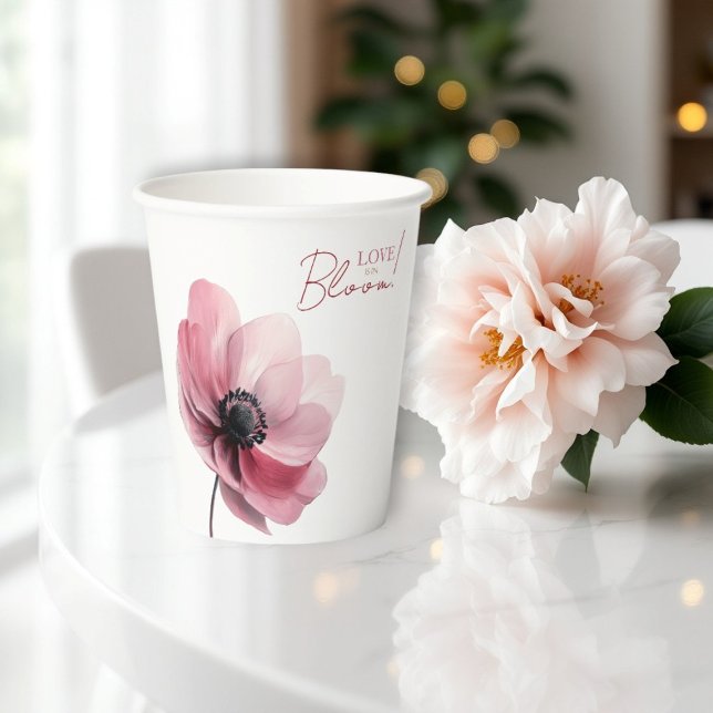 love in bloom minimal bridal shower  paper cups (love is in bloom minimal floral bridal shower party  paper cups )