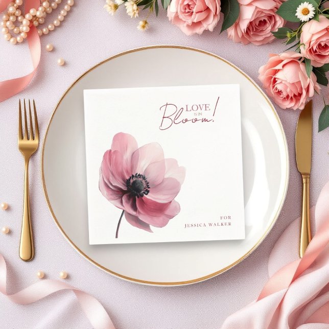 love in bloom minimal bridal shower Paper Napkin (love is in bloom bridal shower party paper nampins in a beautiful minimal design )