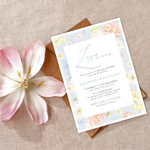 Love in bloom Modern Blue Flowers Bridal Shower   Invitation