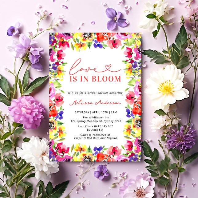Love in Bloom Modern Colourful Floral Bridal Showe Invitation (Creator Uploaded)