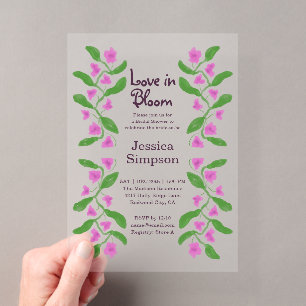 Love in Bloom Pink Floral Bridal Shower Acrylic Invitations