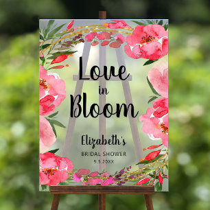 Love in Bloom Pink Flowers Bridal Shower Acrylic Sign