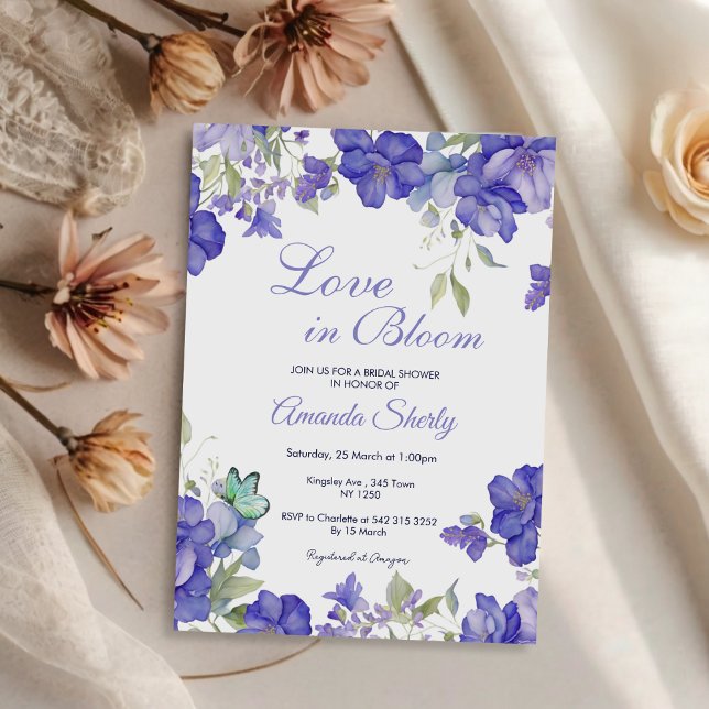 Love In Bloom Purple Bridal Shower invitation (Love in Bloom Purple Bridal Shower Invite)