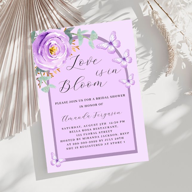 Love in Bloom purple butterfly arch Bridal Shower Invitation (Creator Uploaded)