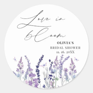 Love in Bloom  Purple Wildflower Bridal Shower  Classic Round Sticker