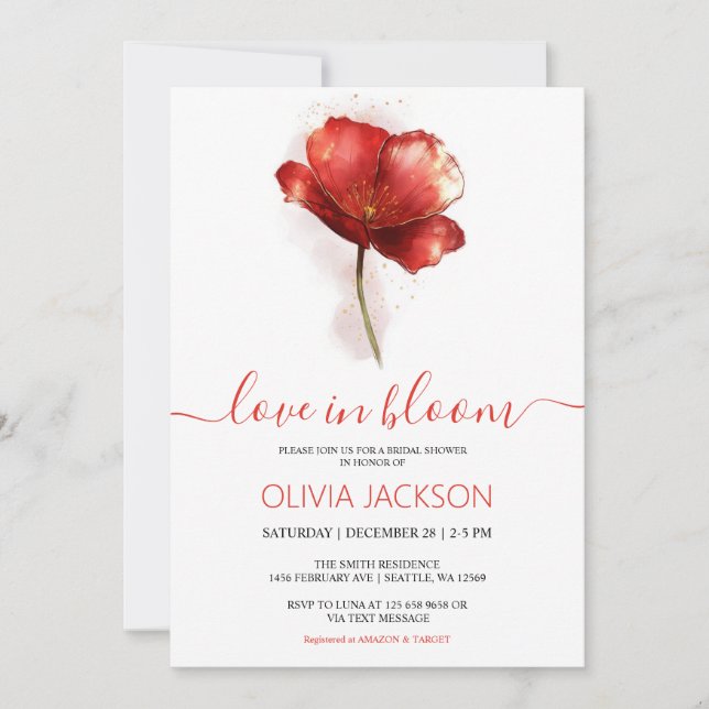 Love in Bloom Red Floral Bridal Shower Invitation (Front)