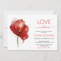Love in Bloom Red Floral Bridal Shower Invitation