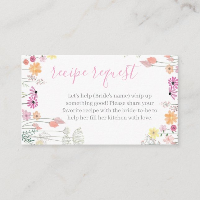 Love in Bloom | Romantic Wildflower Recipe Request Enclosure Card (Front)