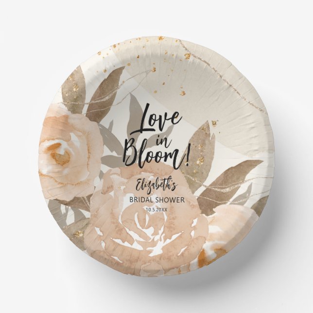 Love in Bloom Rustic Peach Flowers Paper Plate (Front)