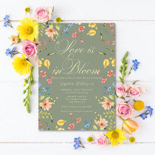 Love In Bloom Sage Green Floral Bridal Shower  Invitation