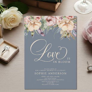 Love In Bloom Slate Blue Floral Bridal Shower Invitation