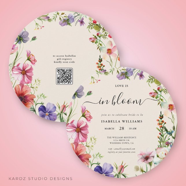 Love in Bloom Spring Bridal Shower Invitation (This Bridal Shower Invitation is shown in round size 5.25 inches. Other sizes and digital available.)