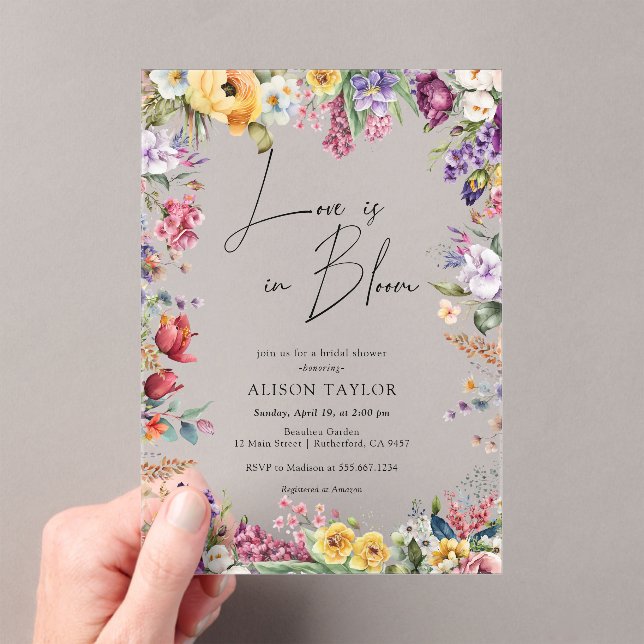 Love In Bloom Spring Floral Bridal Shower  Acrylic Invitations (Insitu (Handheld))