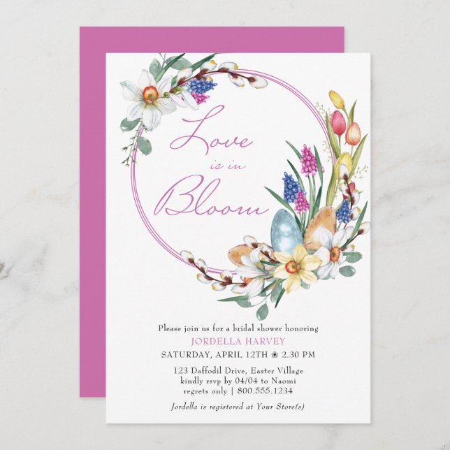 Love in Bloom Spring Floral Wreath Bridal Shower Invitation (Front/Back)