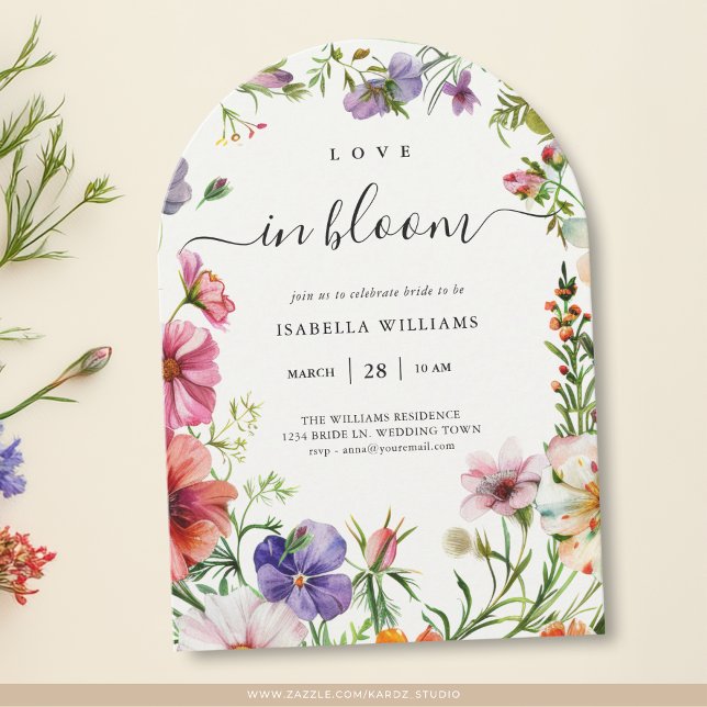 Love in Bloom Summer Floral Bridal Sower Invitation (Arched invite in 5 x 7 inches, choose size, paper and corner style.
)