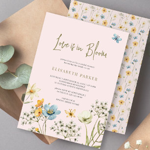 Love in bloom watercolor floral pink bridal shower invitation