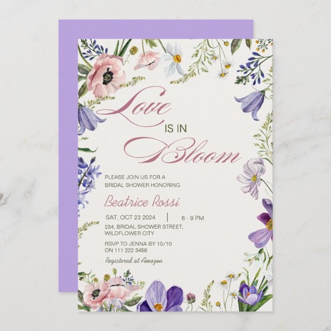 Love in Bloom Wild Flowers Spring Bridal Shower Invitation (Front/Back)
