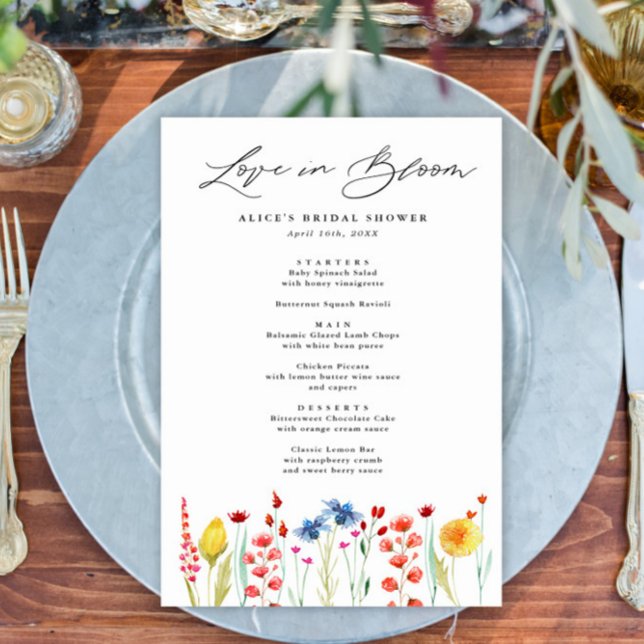 Love in Bloom Wildflower Bridal Shower Dinner Menu (Creator Uploaded)
