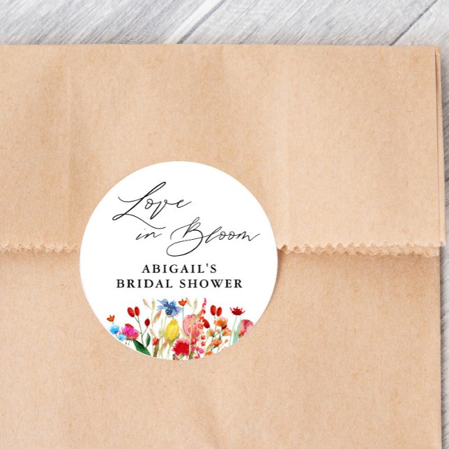 Love in Bloom Wildflower Bridal Shower Favour Classic Round Sticker (Creator Uploaded)
