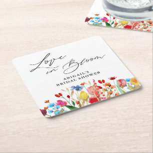 Love in Bloom Wildflower Bridal Shower Favour Square Paper Coaster