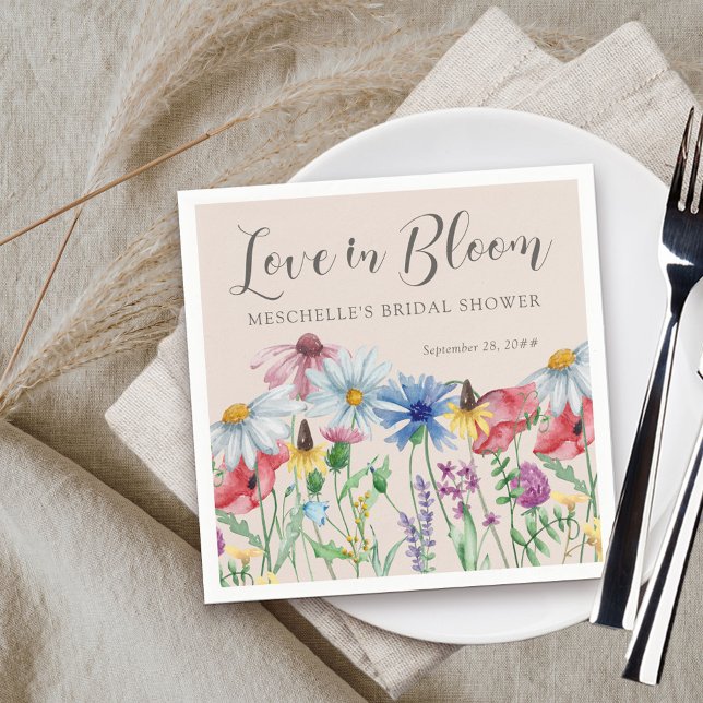 Love in Bloom Wildflower Charm Bridal Shower Napkin (Love in Bloom bridal shower napkin from my Wildflower Charm collection)