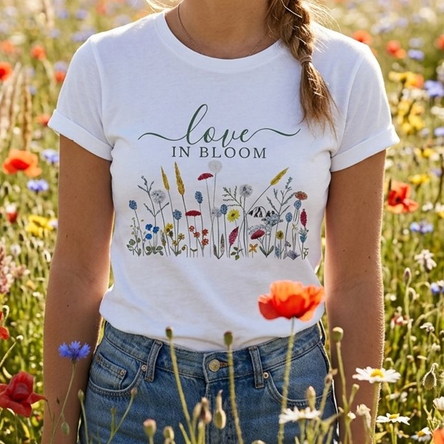 Love in Bloom Wildflower Meadow Bridal Shower T-Shirt (Creator Uploaded)