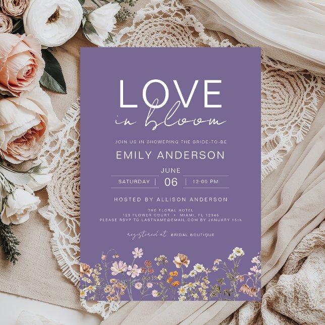 Love in Bloom Wildflower Purple Bridal Shower Invitation (Creator Uploaded)