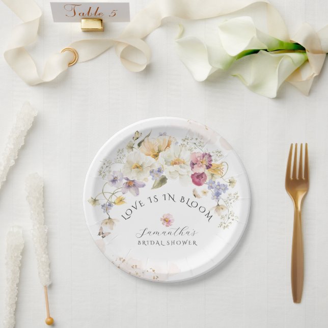 Love in bloom Wildflower Rustic Bridal Shower Paper Plate (Wedding)