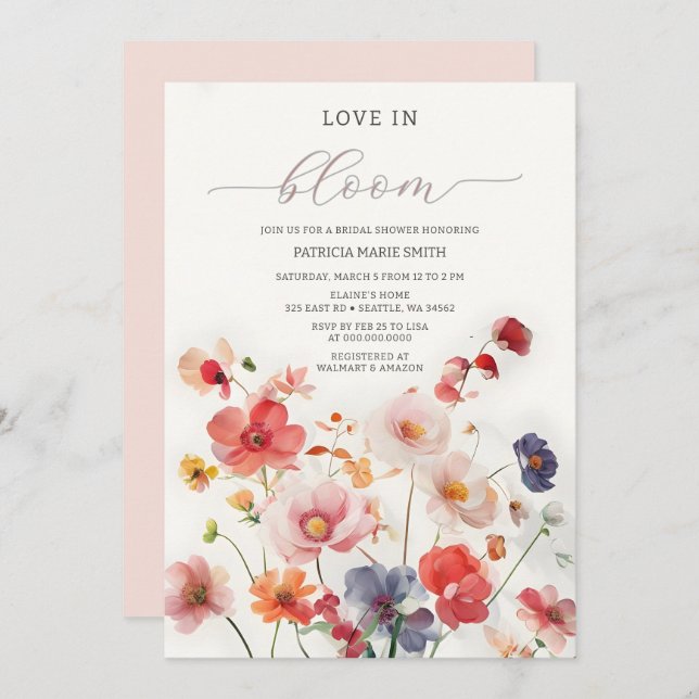 Love in Bloom Wildflowers Bridal Shower Invitation (Front/Back)