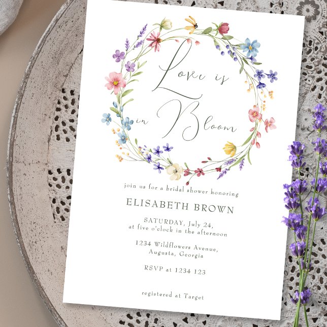 Love in Bloom  Wildflowers Green Bridal Shower Invitation (Creator Uploaded)