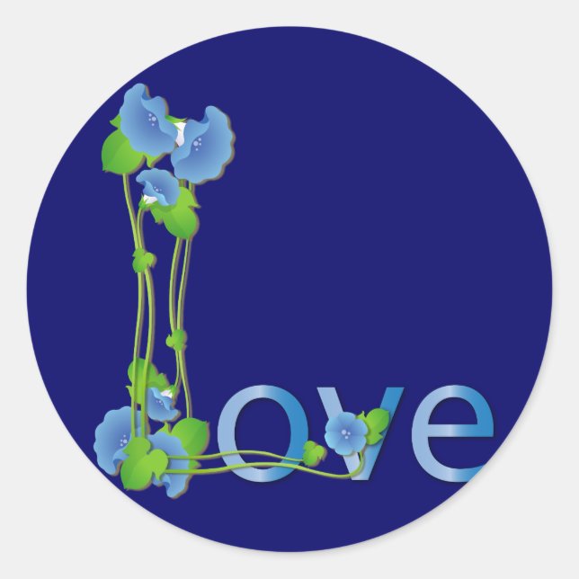 Love in Blue Flowers Classic Round Sticker (Front)
