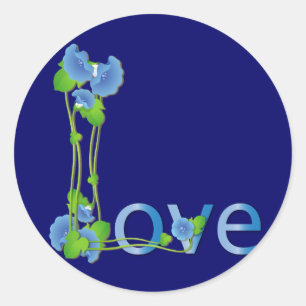 Love in Blue Flowers Classic Round Sticker