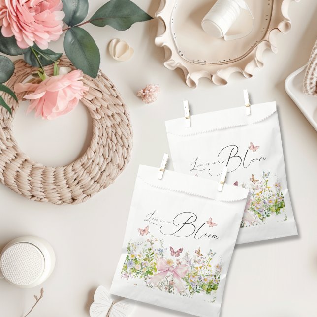 Love in Boom Wildflower Pink Bow Bridal Shower Favour Bags (Creator Uploaded)
