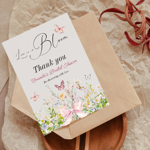 Love in Boom Wildflower Pink Bow Bridal Shower Thank You Card