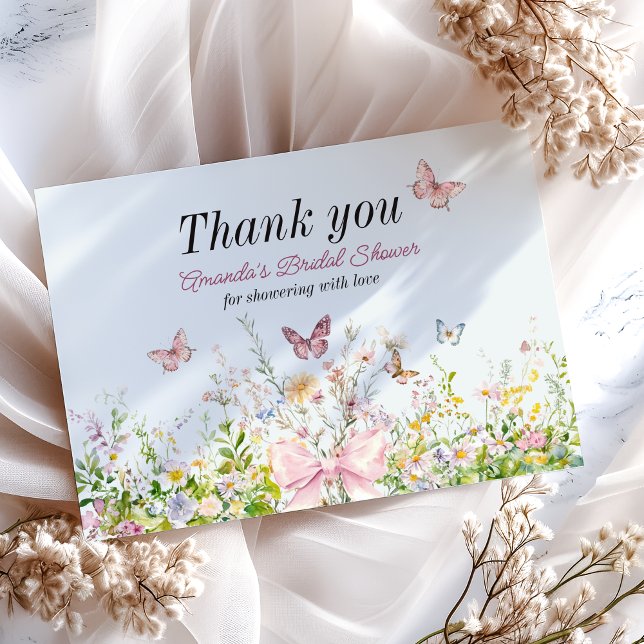 Love in Boom Wildflower Pink Bow Bridal Shower Thank You Card (Creator Uploaded)