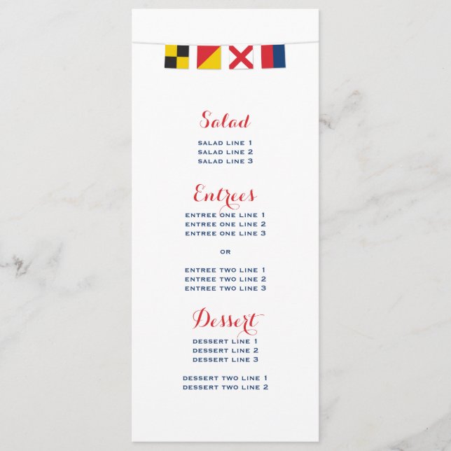 LOVE in Colourful Nautical Flags Menu (Front)