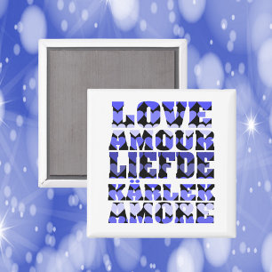 Love in Different Languages Blue Hearts Magnet