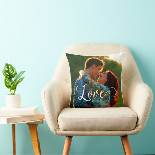 Love in Elegant script   Customised photo  Cushion