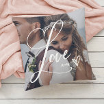 Love in Elegant Script | Two Photo with Heart Cushion<br><div class="desc">This beautiful pillow features the word "Love" in elegant, swirly calligraphy script, with two of your favourite photos and a handwritten scribbled heart. You can add your initials or monogram, or the name of any loved ones such as your mum, grandma, family, or spouse. Also makes the perfect wedding keepsake...</div>