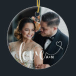 Love in Elegant Script | Two Photos with Heart Ceramic Tree Decoration<br><div class="desc">Love in Elegant Script | Two Photos with Heart</div>