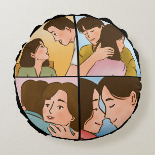 Love in Every Moment –Romantic Couple Illustration Round Cushion